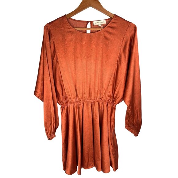 CABALLERO ANTHROPOLOGIE Women's Burnt Red Subtle Stripe Long Sleeve Short Dress - Picture 1 of 6